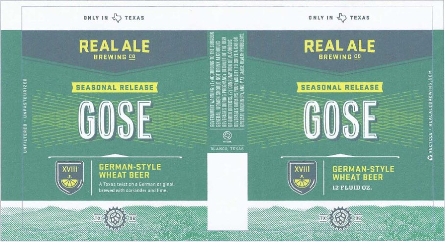 Label for Real Ale Brewing Gose - Session Beers in Austin