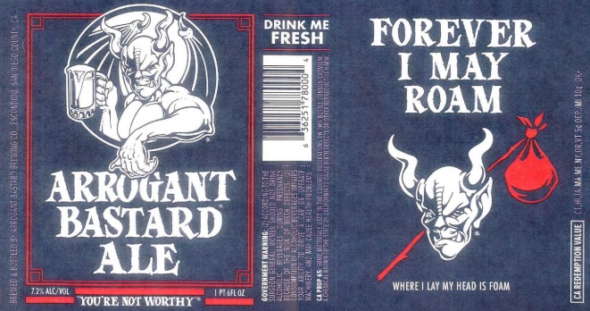 Label for Stone Brewing Arrogant Bastard Forever I May Roam