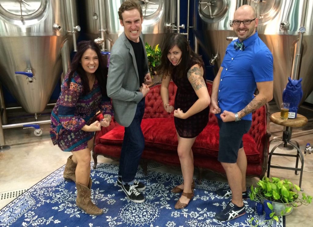 Picture Suzy Shaffer, Davy Pasternak, Jessica Deahl, and Jeff Young. Suzy & Jeff are owners of The First Production Sour Mash Brewery: Blue Owl Brewing 