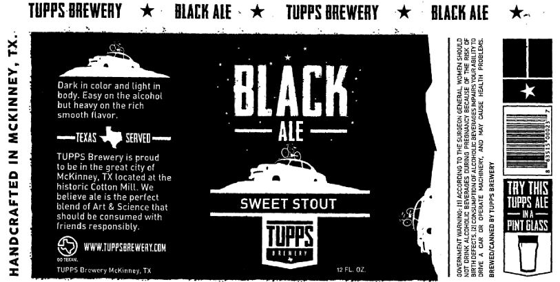 TABC Label for tupps black ale