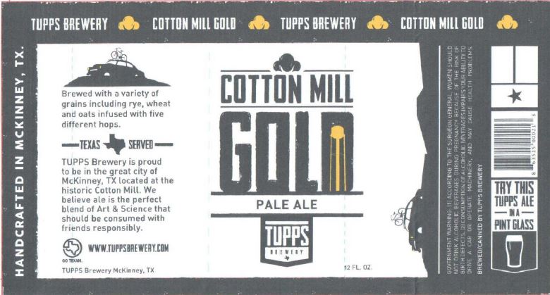 TABC Label for tupps cotton mill gold pale