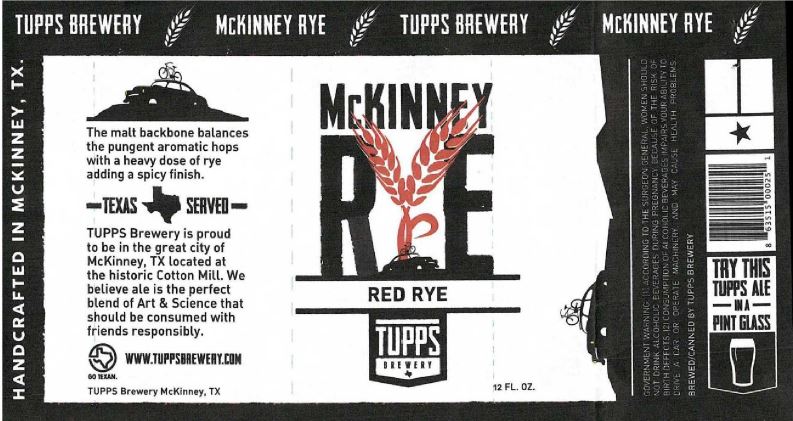 TABC Label for tupps mckinney rye