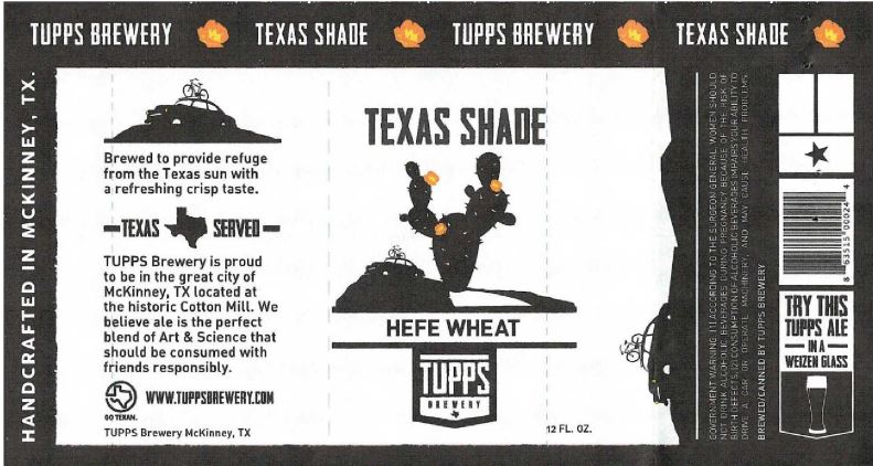 TABC Label for tupps texas shade