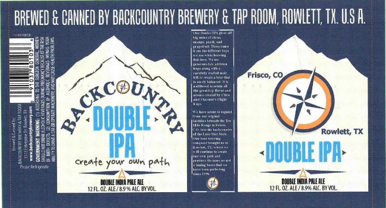 backcountry double ipa TABC Label and Brewery Approvals March 11 2016