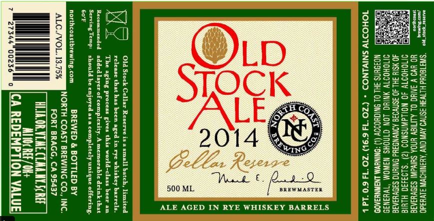 north coast old stock ale 2014 rye whiskey