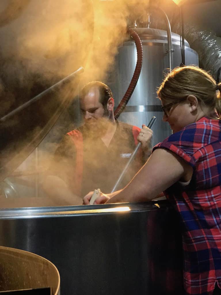 Pictire of BOSxAUS Collaboration Oyster Stout Samuel Adams Infamous Brewing Jennifer and Josh