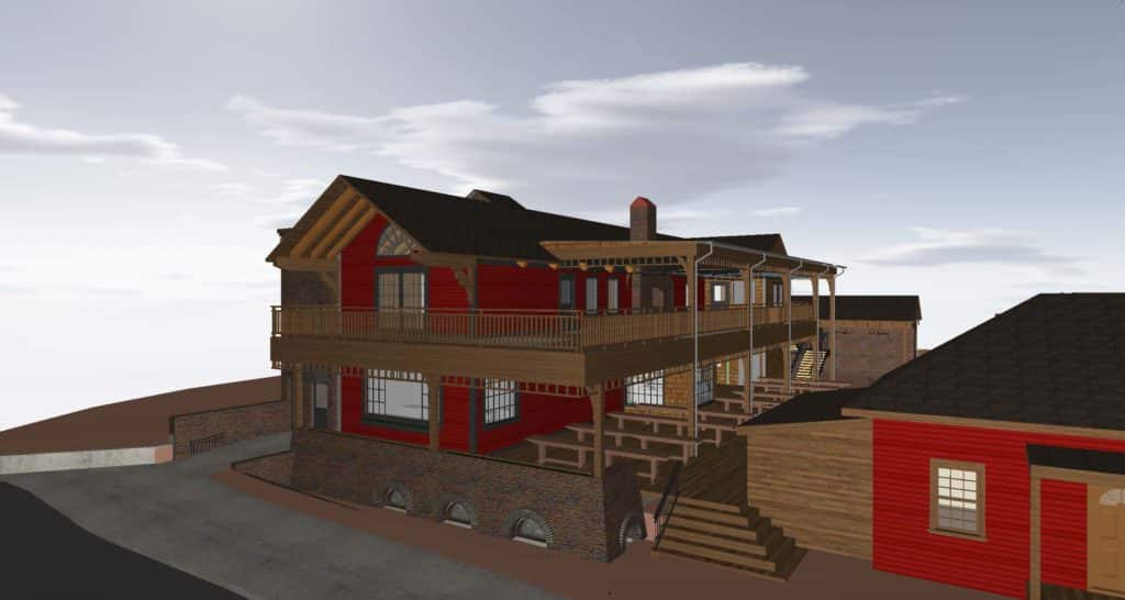 Front shot from an angle showing the interior of the building as well