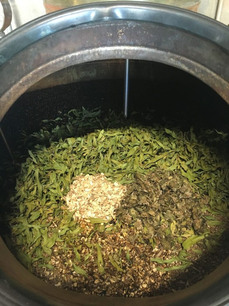 Botanicals in still for gin