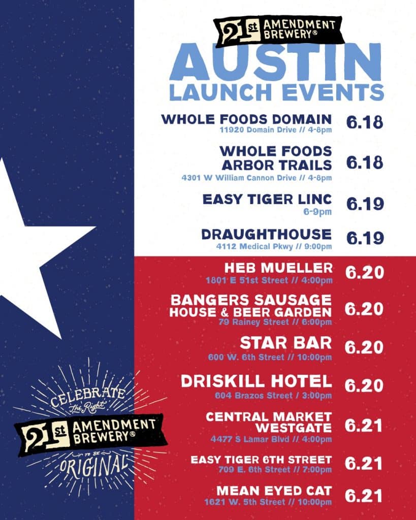 21st Amendment Brewery Launches in Texas June 17, 2019